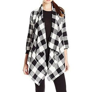 Derek Heart 3/4 Sleeve Drape-Front Cardigan Plaid Checkered Flannel Tartan Wrap